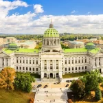 Sunshine Illuminates Pennsylvania State Capitol in Harrisburg