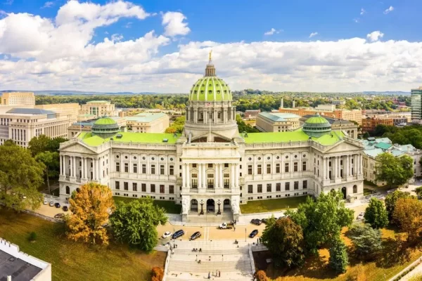 Sunshine Illuminates Pennsylvania State Capitol in Harrisburg