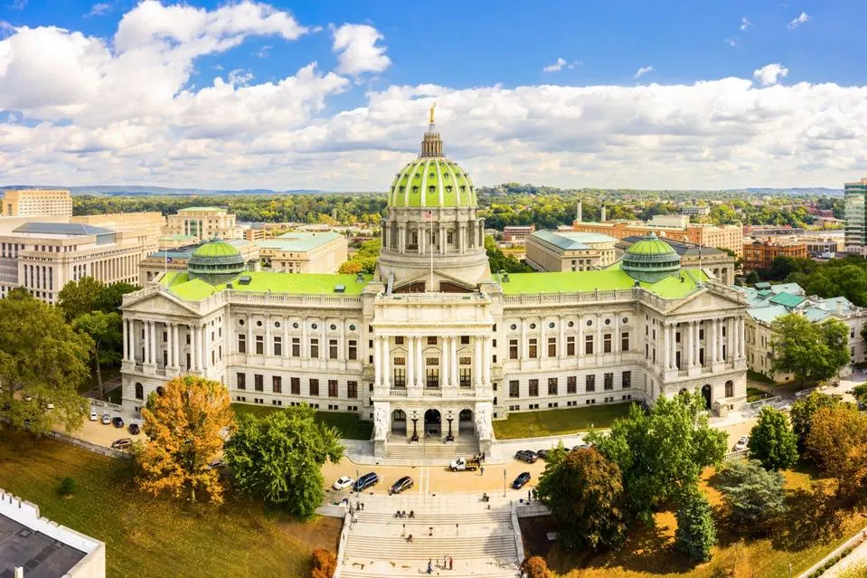 Sunshine Illuminates Pennsylvania State Capitol in Harrisburg