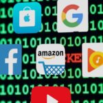 Tech logos with green binary code backdrop