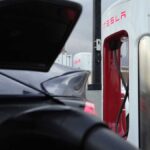 Electric car charging moment at Tesla