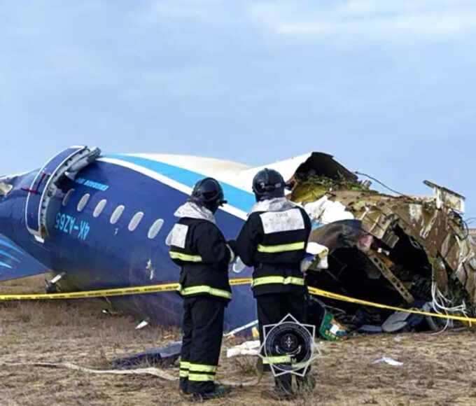 Azerbaijani plane crash site in Aktau