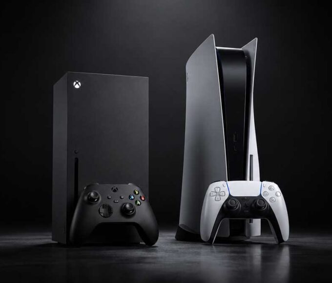 Xbox and PS5 gaming consoles