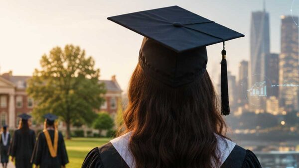 High school graduates at commencement ceremony