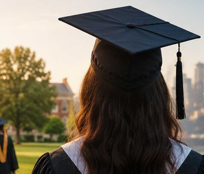 High school graduates at commencement ceremony
