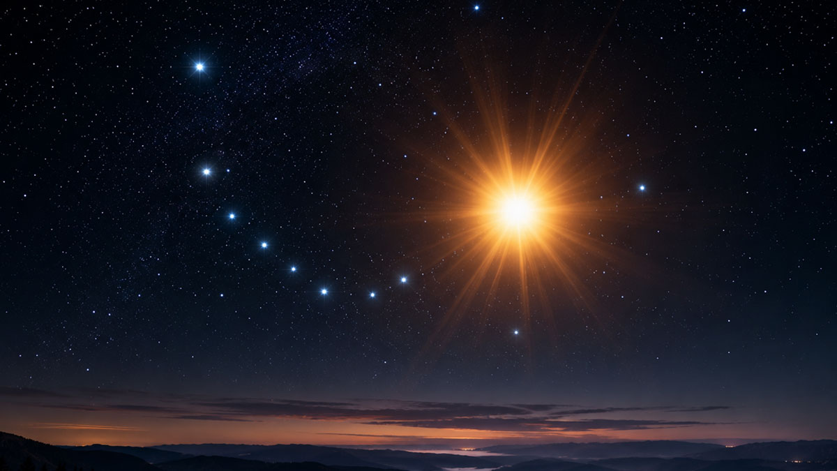 Blaze Star nova in night sky.