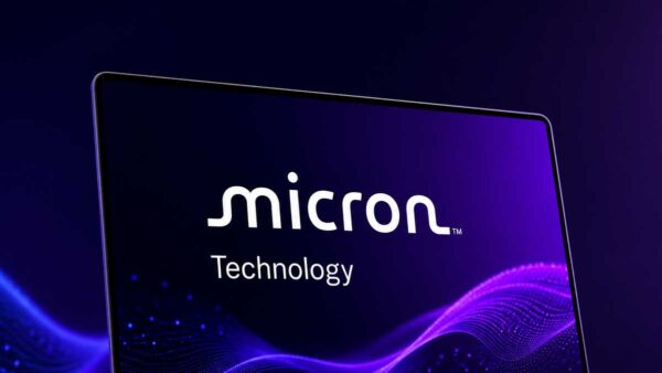 Micron chip with rising stock market chart