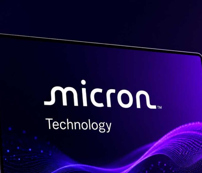 Micron chip with rising stock market chart