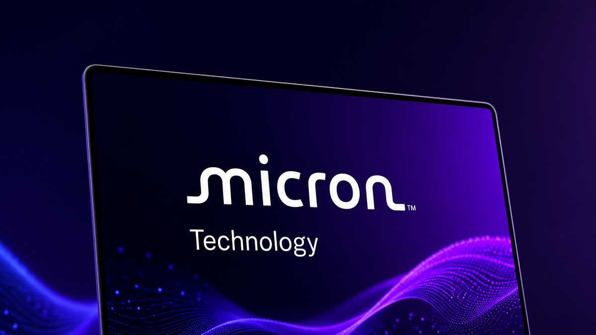 Micron chip with rising stock market chart