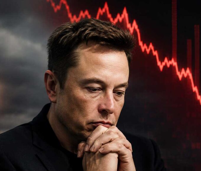 Elon Musk with SpaceX rocket backdrop