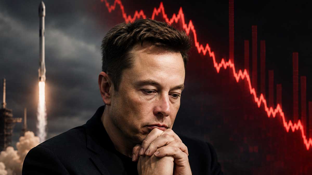 Elon Musk with SpaceX rocket backdrop