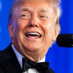 President Donald Trump speaks at the White House Correspondents Dinner.