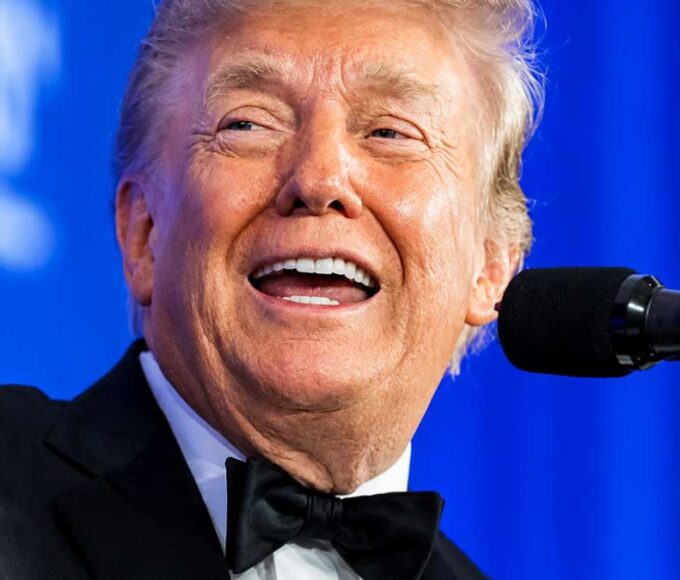 President Donald Trump speaks at the White House Correspondents Dinner.