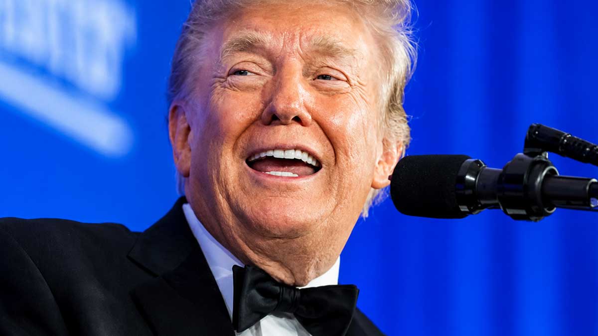 President Donald Trump speaks at the White House Correspondents Dinner.