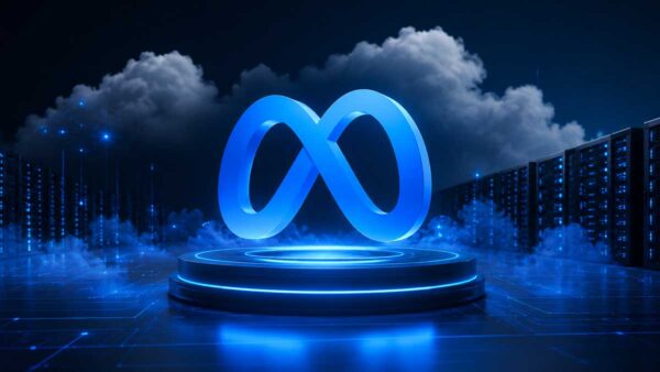 Meta logo with AI cloud servers