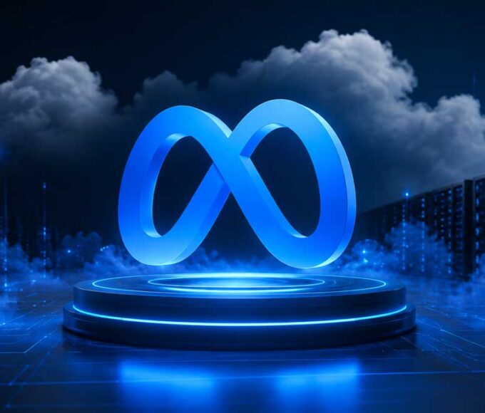 Meta logo with AI cloud servers