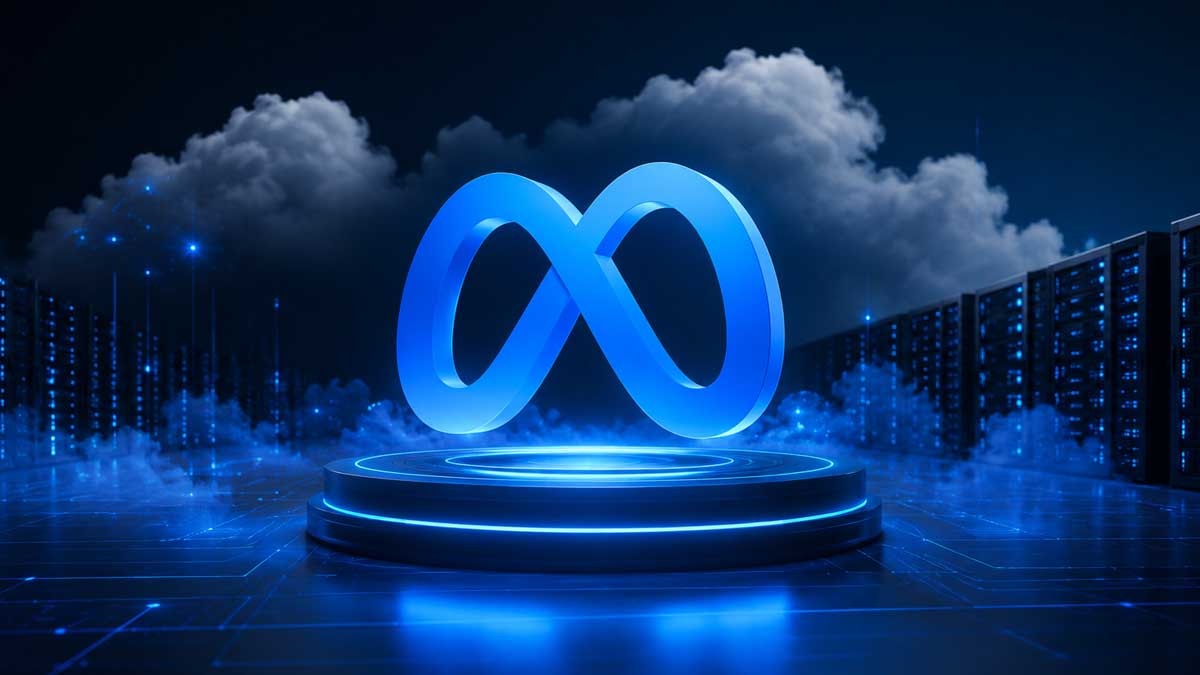 Meta logo with AI cloud servers