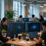 AI startup team working in modern office