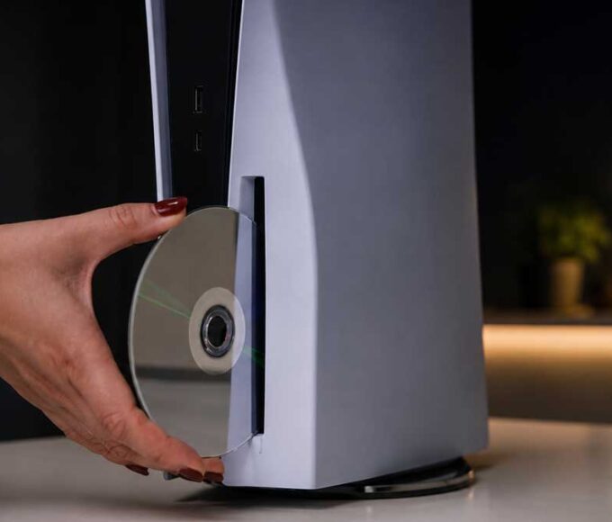 PlayStation game discs and console