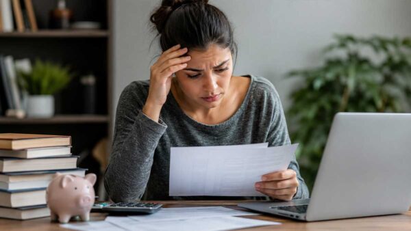 Student reviewing loan documents