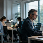 AI and workers in a modern office