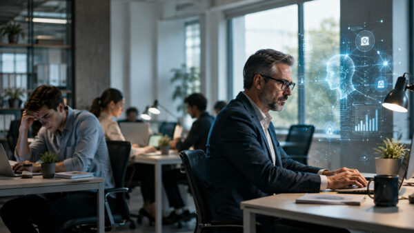 AI and workers in a modern office