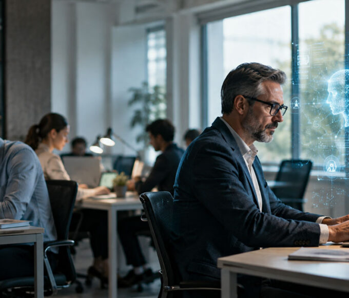 AI and workers in a modern office
