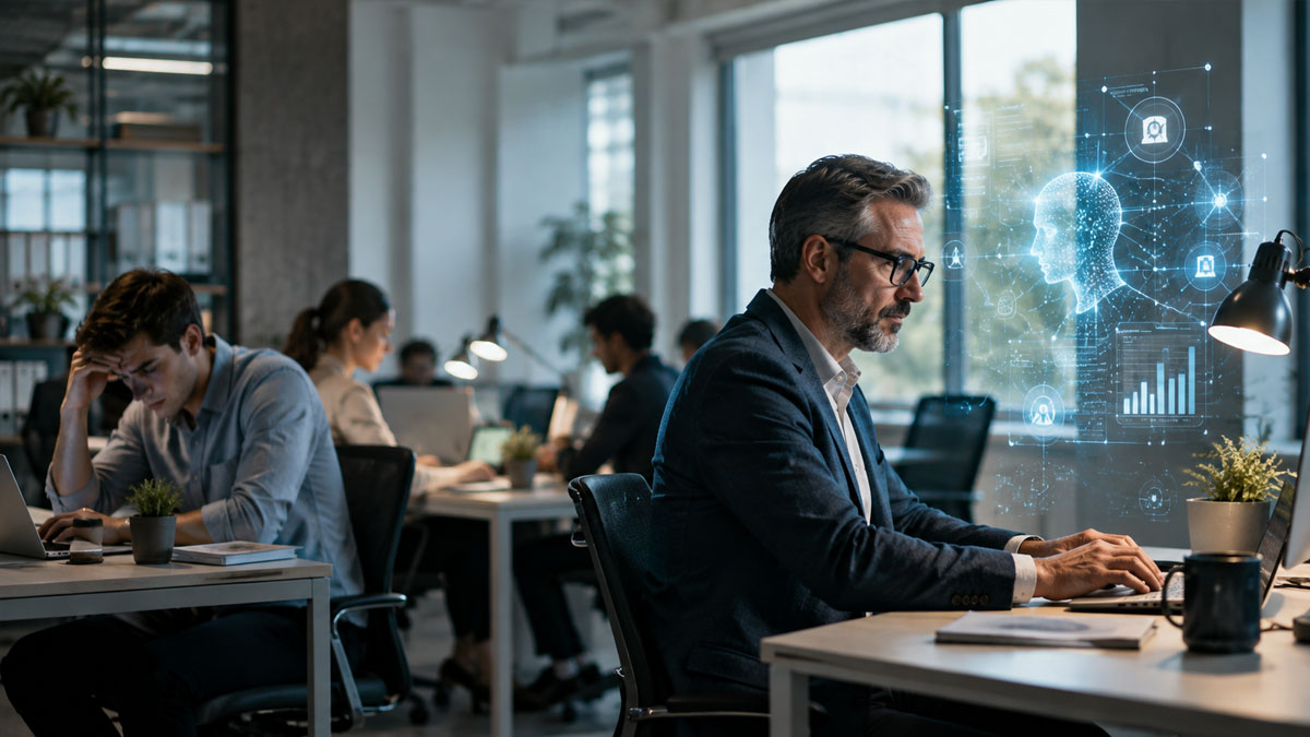 AI and workers in a modern office